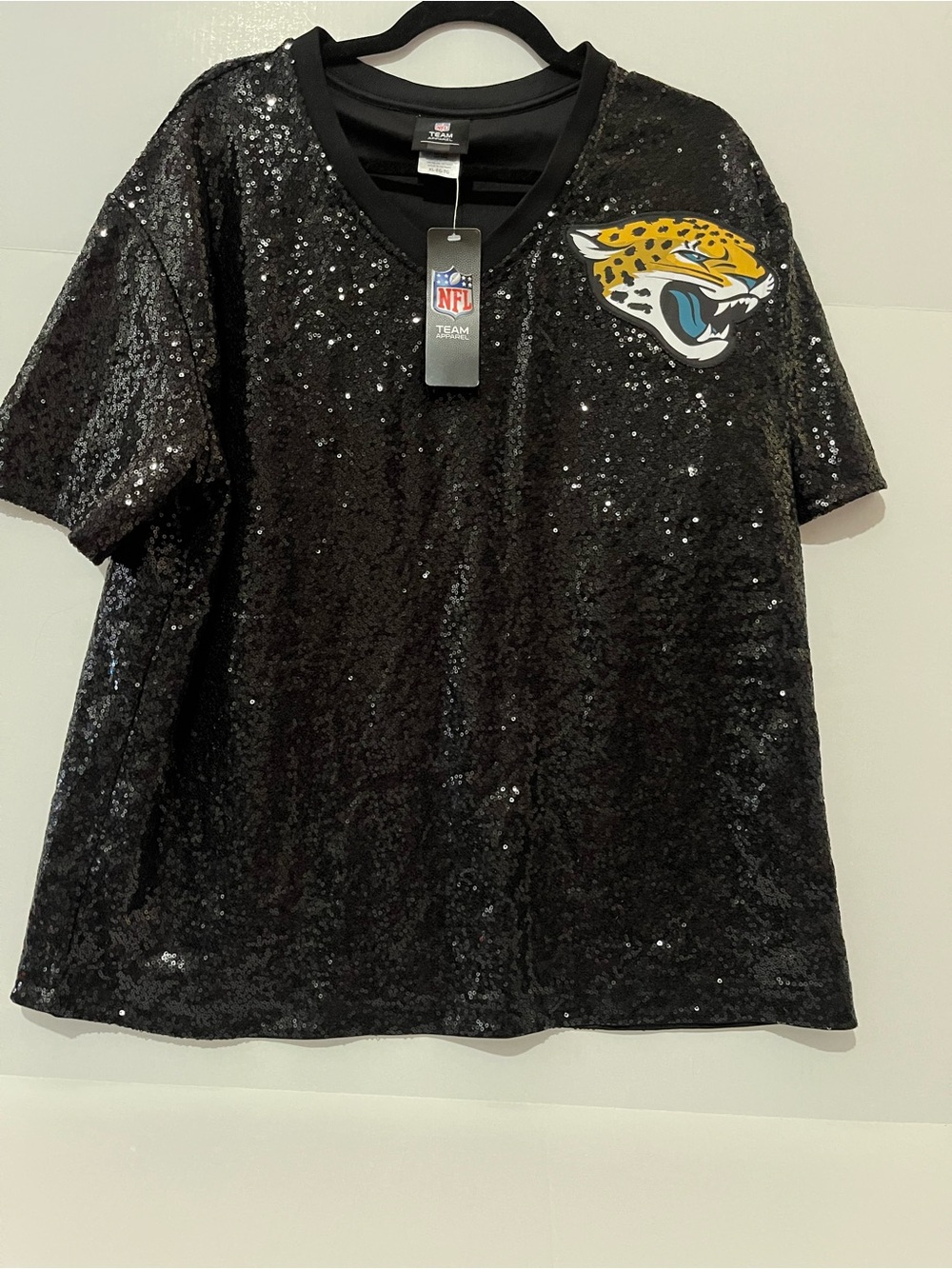 NFL Jacksonville Jaguars  Women’s Black Sequin Short-Sleeve V-Neck Tee